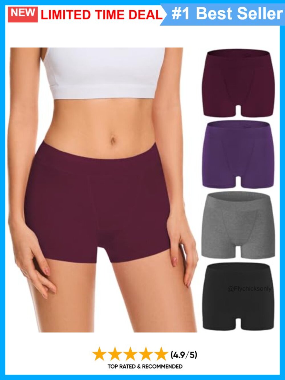Cotton Boyshort Underwear Boxer Briefs 4 Pack Tagless